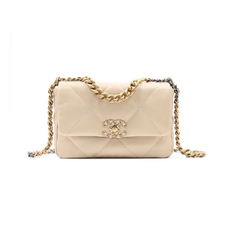 샤넬 19 플랩백 램스킨 미디움 베이지 골드 - Chane19 Flap Bag Medium… - 1