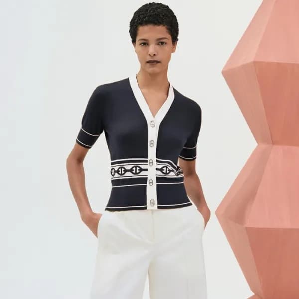 에르메스 여성 브이넥 반팔티 - Hermes Womens V-neck Tshirt - he… - 1