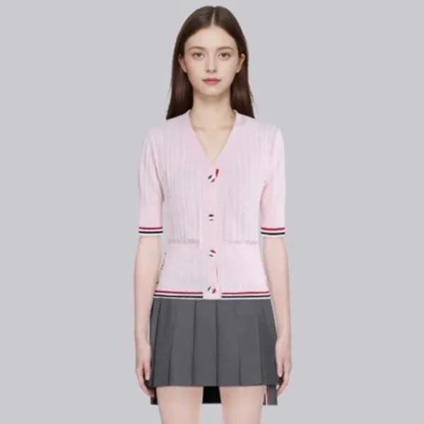 톰브라운 여성 브이넥 니트 반팔티 - Thom Browne Womens V-neck Kni… - 1