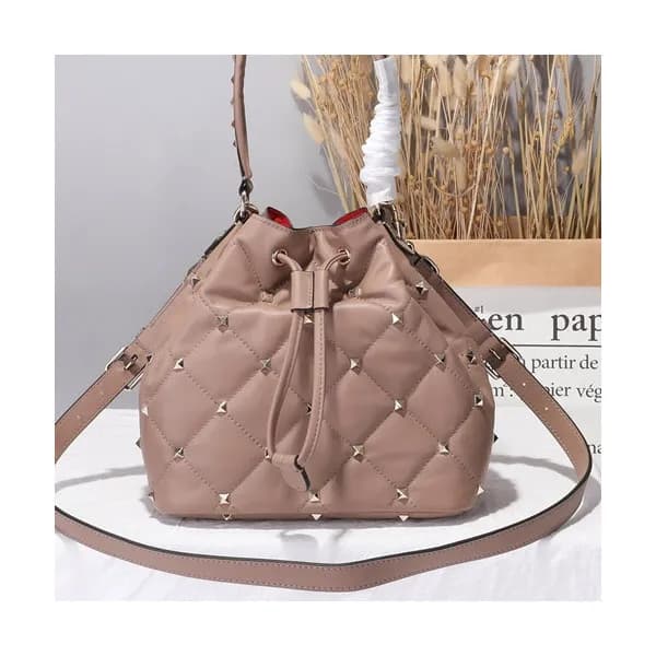 Valentino 2019 Leather Boomstud Spike Bucket Tote … - 1