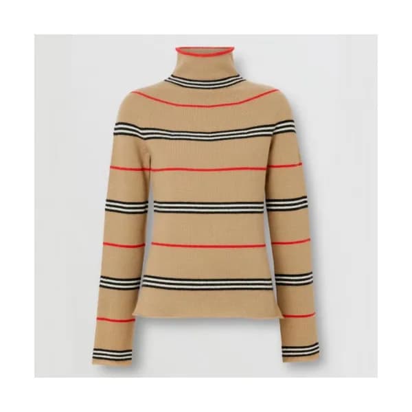 Burberry 2019 Womens Retro Stripe Turtle-neck Swea… - 1