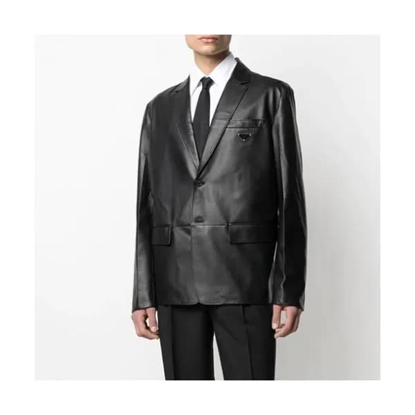 Prada Mens Logo Casual Leather Jacket Black - 프라다… - 1