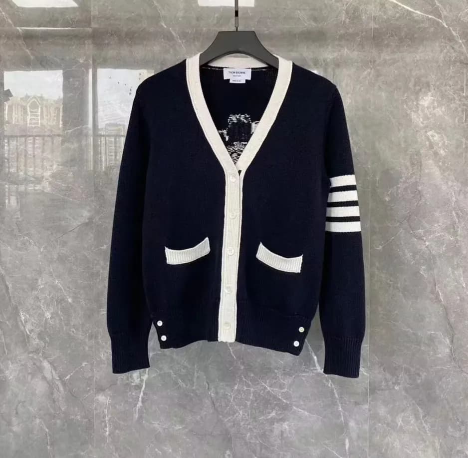 Thom Browne Womens Strap V-neck Cardigan Gray - 톰… - 1