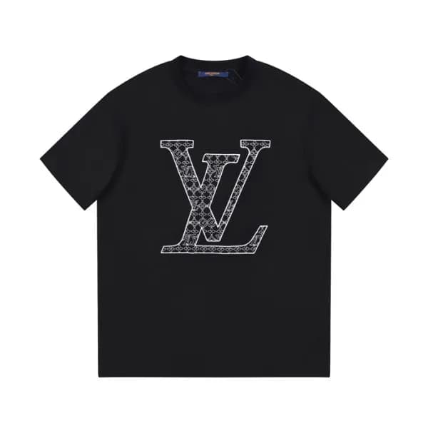 루이비통 남성 블랙 크루넥 반팔티 - Louis vuitton Mens Black Shor… - 1