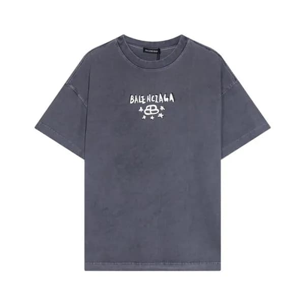 발렌시아가 남성 크루넥 그레이 반팔티 - Balenciaga Mens Gray Short … - 1