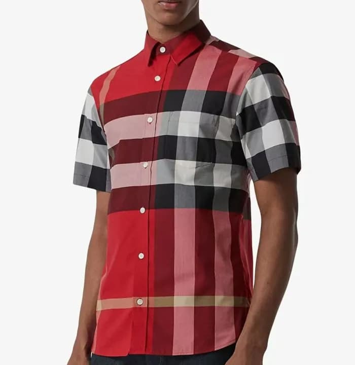 버버리 남성 베이직 레드 반팔 셔츠 - Burberry Mens Red Tshirts - … - 1