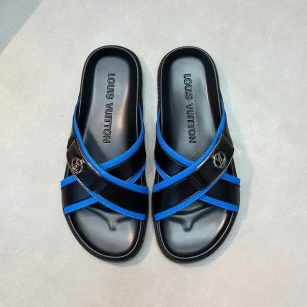 루이비통 남성 블루탭 슬리퍼 - Louis vuitton Mens Blue Tap Slip… - 1