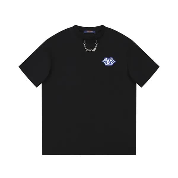 루이비통 남성 크루넥 블랙 반팔티 - Louis vuitton Mens Black Shor… - 1
