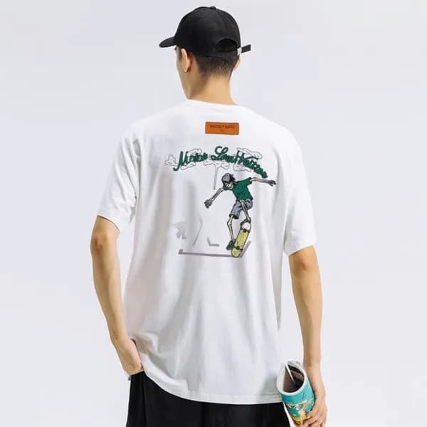 루이비통 남성 크루넥 화이트 반팔티 - Louis vuitton Mens White Sho… - 1