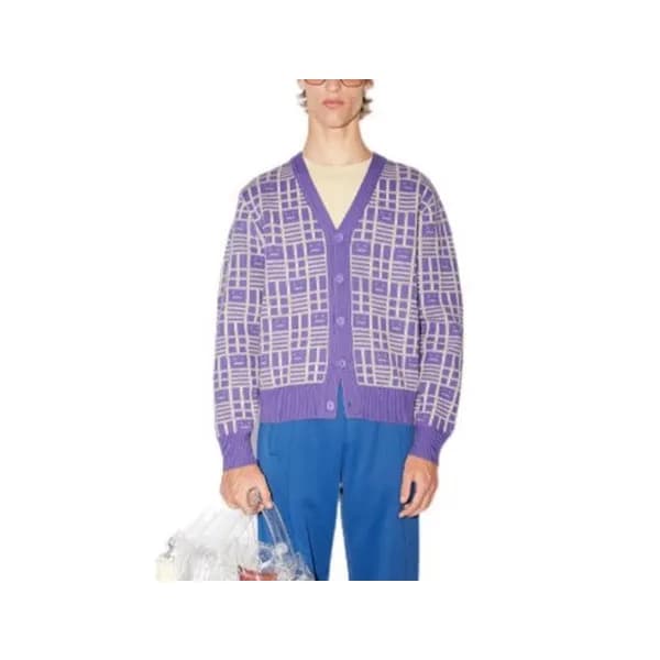 아크네 남/녀 브이넥 퍼플 가디건 - Acne Unisex Purple Cardigan -… - 1