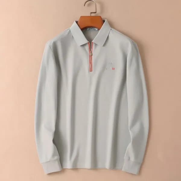에르메스 남성 그레이 폴로 긴팔티 - Hermes Mens Gray Tshirts - he… - 1