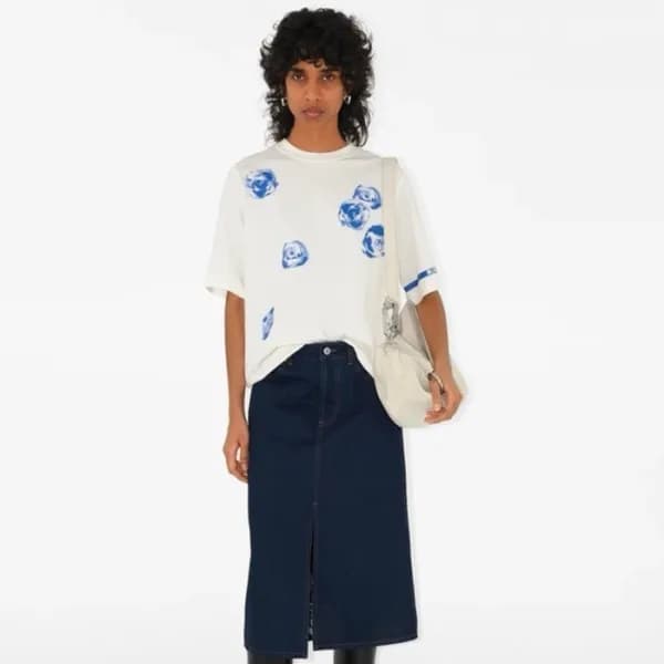 버버리 남/녀 아이보리 크루넥 반팔티 - Burberry Unisex Ivory Tshir… - 1