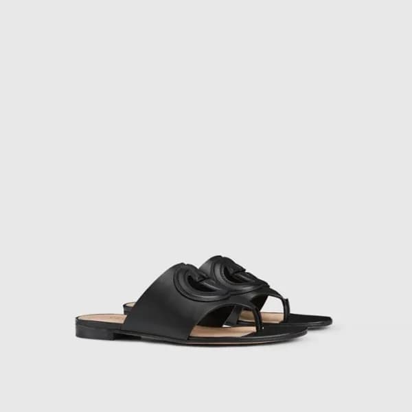 구찌 여성 GG 레더 플랫 쪼리 - Gucci Womens GG Leather Flat S… - 1