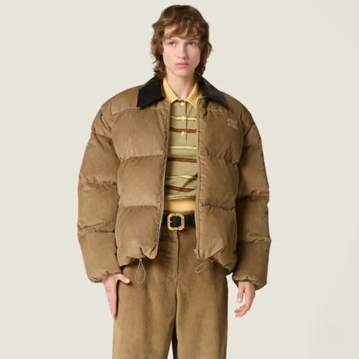 미우미우 여성 코듀로이 나파 가죽 다운 재킷 - Miumiu Womens Corduroy … - 1