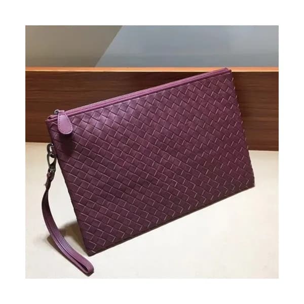 Bottega Veneta Leather Wine Clutch Bag,30cm - 보테가 …