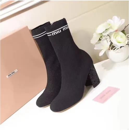 Miumiu 2018 Logo Knit Boots Black - 미우미우 18FW 로고 니… - 1