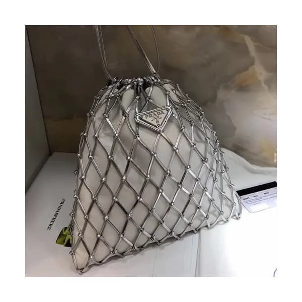 Prada 2019 Mesh Satin Leather Tote Shoulder Cross … - 1