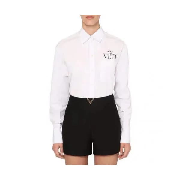 Valentino 2020 Womens Logo Slim Fit Cotton Shirts … - 1