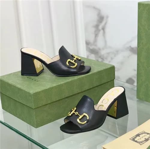 Gucci 2021 Women's Leather High Heel Slipper,G… - 1