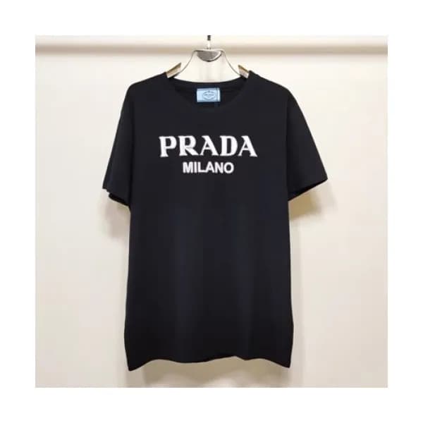 Prada Mens Basic Logo Short Sleeved Tshirts Black… - 1