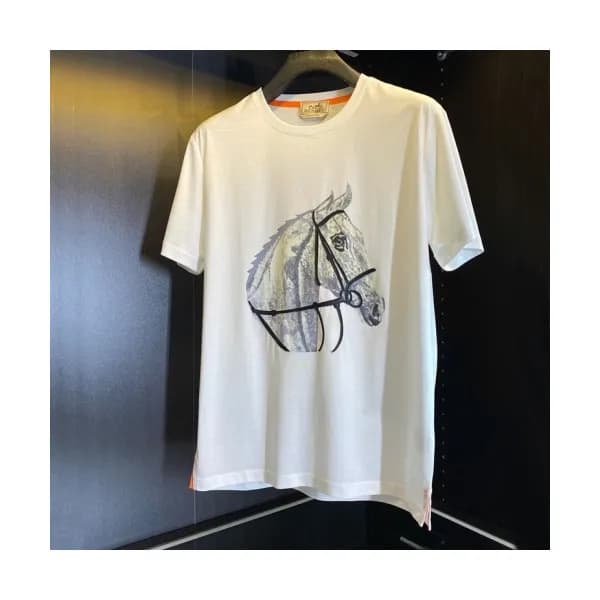 Hermes Mens Crew-neck Short Sleeved Tshirts White… - 1