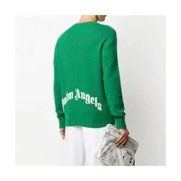 Palm Angels Mens Logo Crew-neck Sweaters Green - … - 1