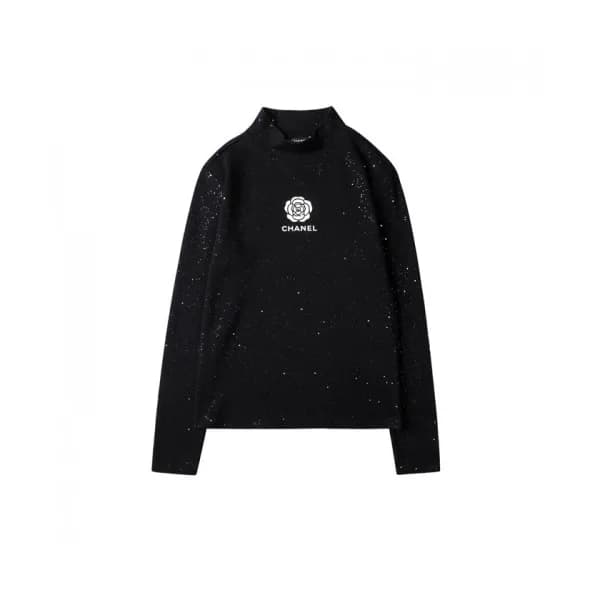 Chanel Womens Crew-neck Logo Cotton Tshirt Black … - 1