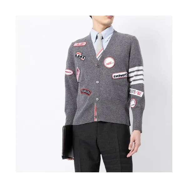 Thom Browne Unisex Strap V-neck Cardigan Gray - 톰브… - 1
