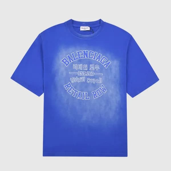 발렌시아가 남성 크루넥 블루 반팔티 - Mens Blue Tshirts - bal01370… - 1