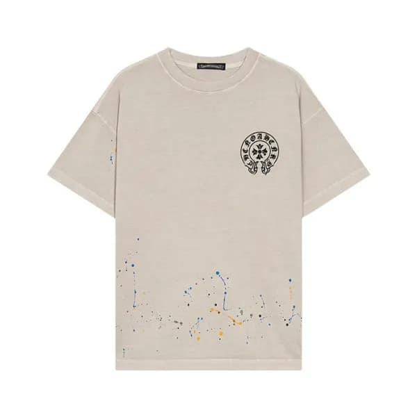크롬하츠 남성 베이지 크루넥 반팔티 - Chrom Hearts Mens Beige Shor… - 1