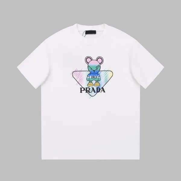 프라다 남성 크루넥 화이트 반팔티 - Prada Mens White Short sleeve… - 1