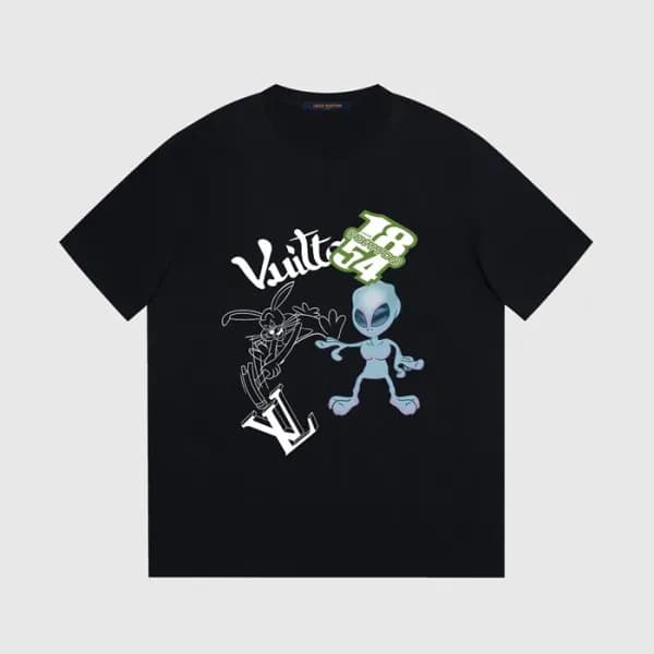 루이비통 남성 블랙 크루넥 반팔티 - Louis vuitton Mens Black Shor… - 1