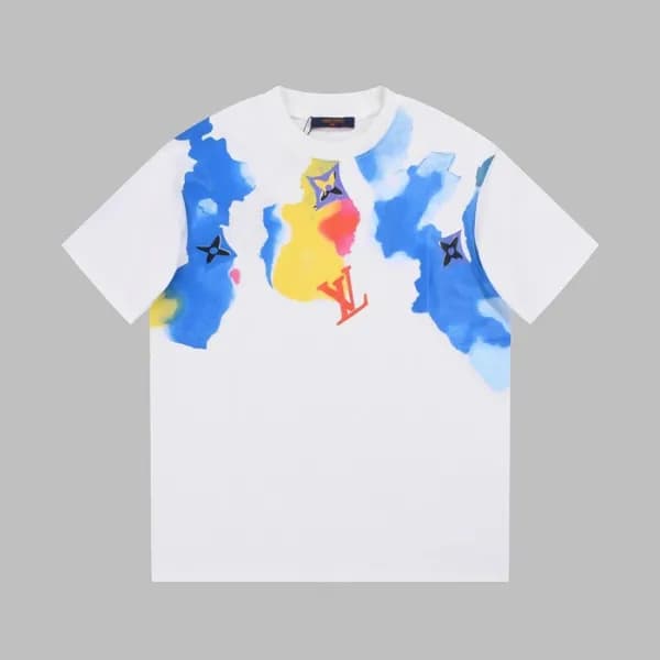 루이비통 남성 크루넥 화이트 반팔티 - Louis vuitton Mens White Sho… - 1