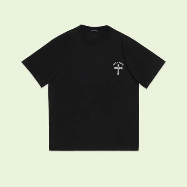 크롬하츠 남성 블랙 크루넥 반팔티 - Chrom Hearts Mens Black Short… - 1