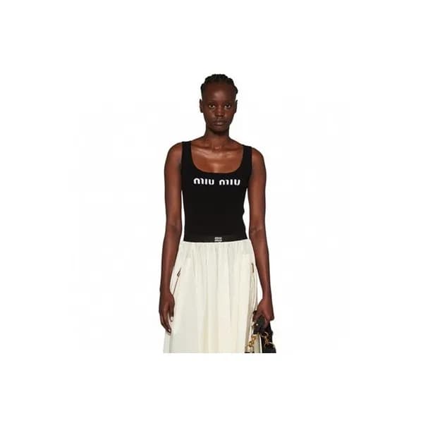 미우미우 여성 크루넥 블랙 나시 - Miumiu Ladys Black Sleeveless … - 1