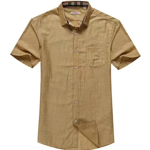 [버버리] 체크 디테일 리넨 베이지 남성용 반팔 셔츠 bb0025f - Burberry C… - 1