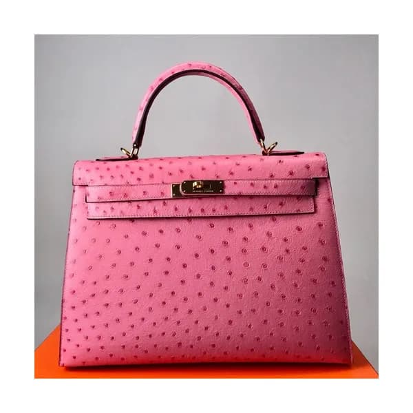 Hermes Kelly Ostrich Leather Tote Shoulder Bag ,32… - 1