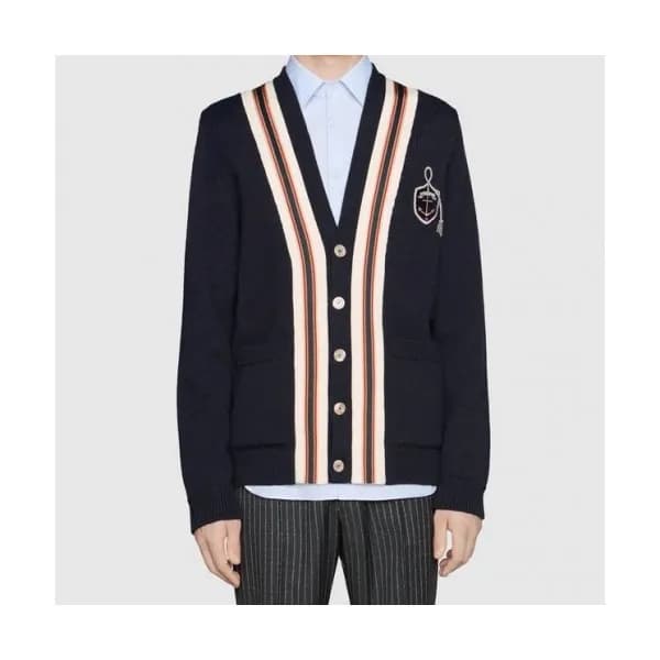 Gucci 2019 Mens Logo V-neck Oversize Wool Cardigan… - 1