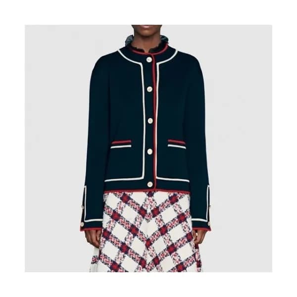 Gucci Womens Trendy V-neck Cardigan Navy - 구찌 2021… - 1