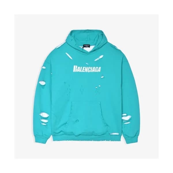 Balenciaga Mm/Wm Logo Cotton Hoodie Blue - 발렌시아가 … - 1