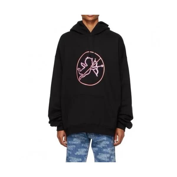 Vetements Mm/Wm Logo Oversize Cotton Hoodie Black… - 1