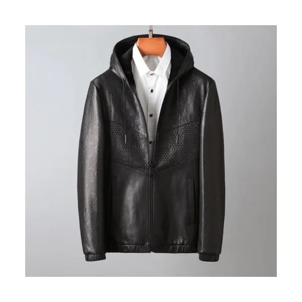 Louis vuitton Mens Logo Leather Jackets Black - 루… - 1