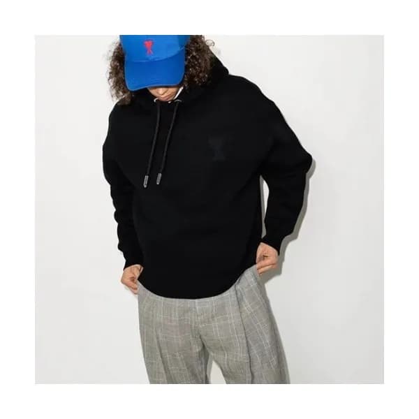 Ami Mens Logo Casual Cotton Hoodie Black - 아미 202… - 1