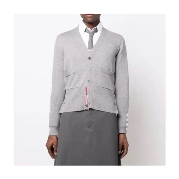 톰브라운 남/녀 브이넥 그레이 가디건 - Thom Browne Unisex Gray Car… - 1