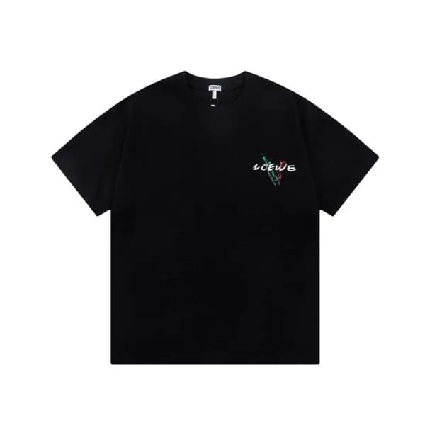 로에베 남/녀 이니셜 블랙 반팔티 - Loewe Unisex Black Short slee… - 1