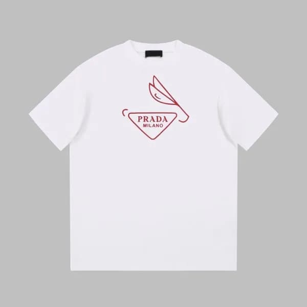 프라다 남성 화이트 크루넥 반팔티 - Prada Mens White Short sleeve… - 1