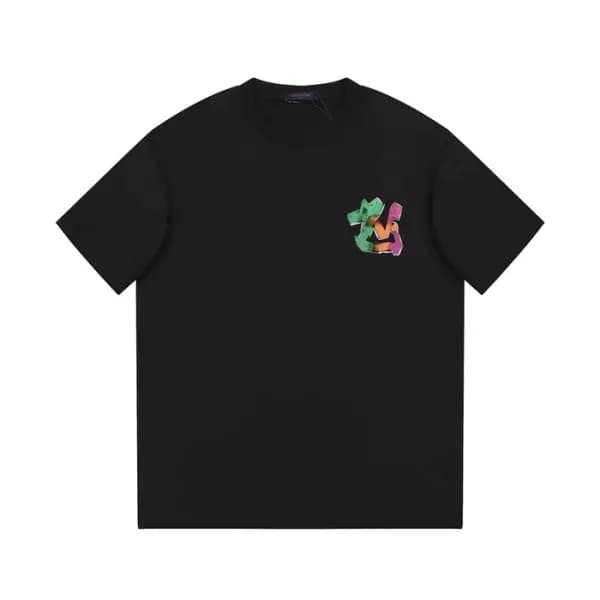 루이비통 남성 블랙 크루넥 반팔티 - Louis vuitton Mens Black Shor… - 1