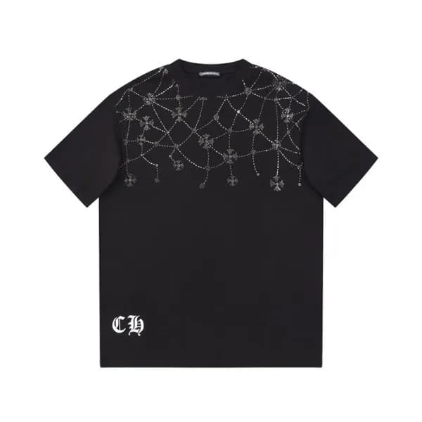 크롬하츠 남성 블랙 크루넥 반팔티 - Chrom Hearts Mens Black Short… - 1
