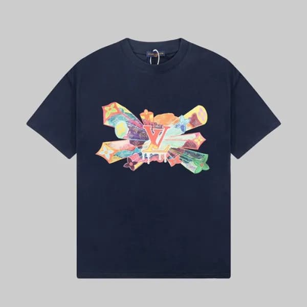 루이비통 남성 네이비 크루넥 반팔티 - Louis vuitton Mens Navy Shor… - 1