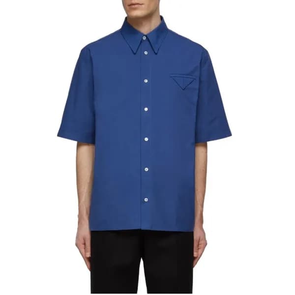 보테가베네타 남성 블루 반팔 셔츠 - Bottega veneta Mens Blue Shir… - 1